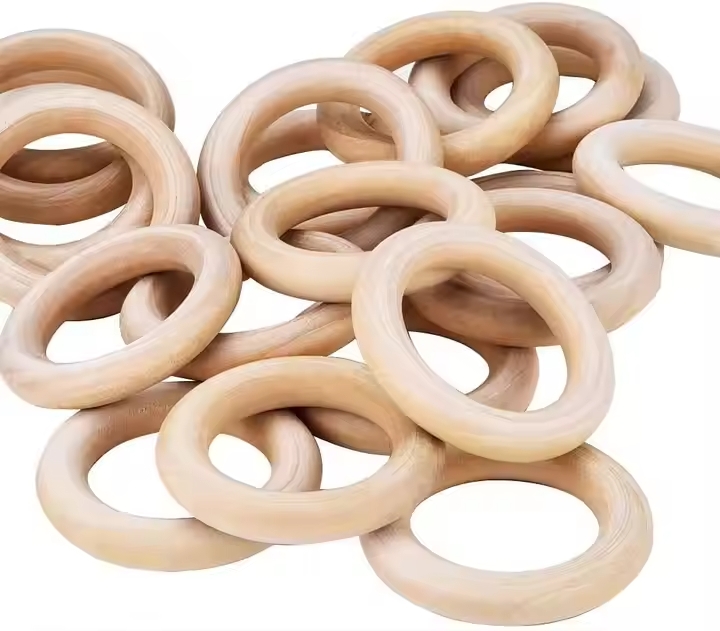 WUSJCOF Lot de 10 anneaux en bois pour travaux manuels, anneaux en bois naturel, anneaux en macramé, bijoux à faire soi-même, bracelet en macramé, pendentif, décoration à suspendre (45 mm
